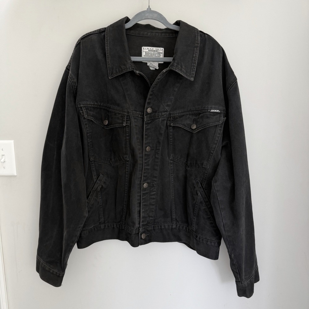 Vtg Jordache Black Denim Trucker Jacket XL Boxy Jean Coat 80s 90s Streetwear